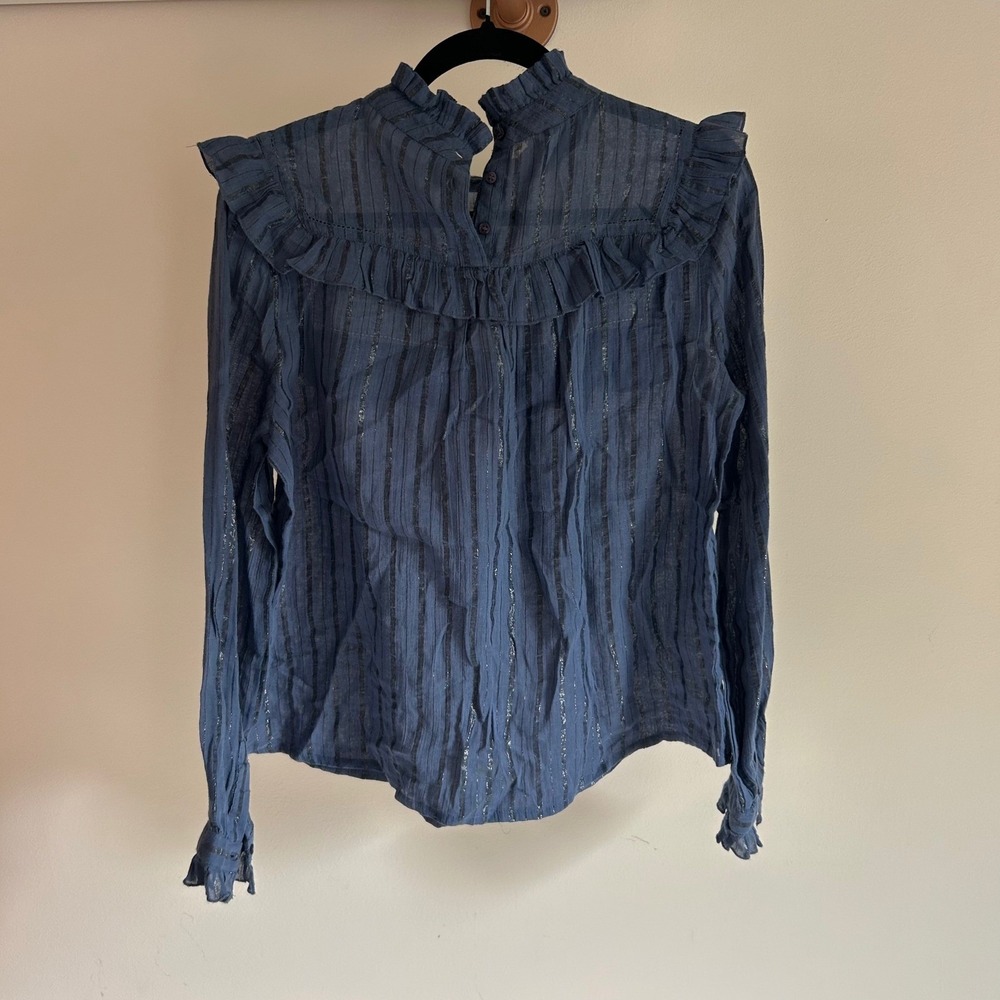 Anthropologie Sita Murt Betty high-neck blouse navy long sleeve blouse EU 38 US8 - Picture 3 of 7